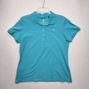 Tommy Bahama Short Sleeve Polo Shirt Cotton Spandex Blue Womens Medium